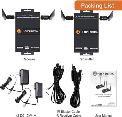 J-Tech Digital 1X2 Wireless HDMI Extender 200’ Dual Antenna Supporting Full HD - Image 7