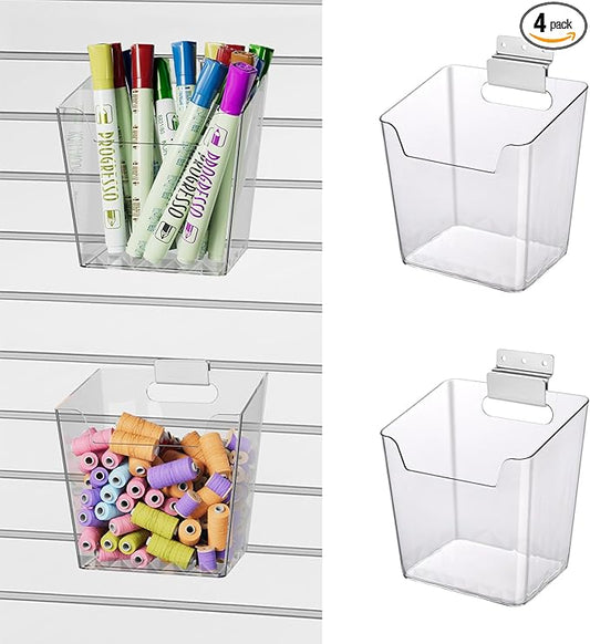 Clear Slatwall Bins, 4 Pack Slat Wall Accessories Cups Hooks Assemble Set Fit by LIGHTDUST