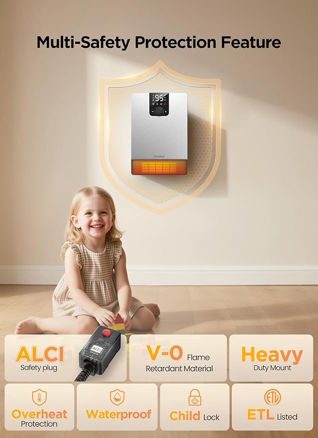 Wall Heater for Bathroom, 1500W Fast Heating Electric Space Heater - Image 5