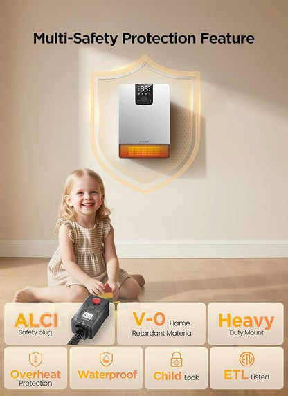 Wall Heater for Bathroom, 1500W Fast Heating Electric Space Heater - Image 5