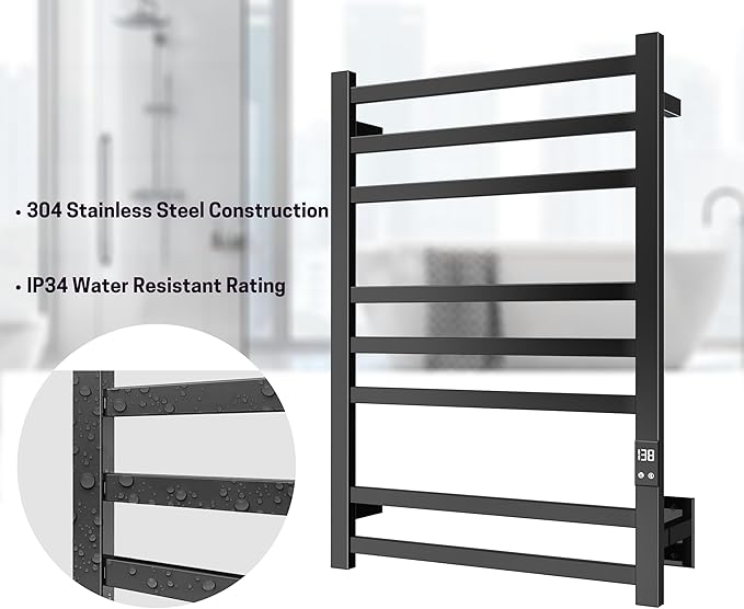 8-Bar Electric Heated Towel Warmer, Fast Heating - Image 4