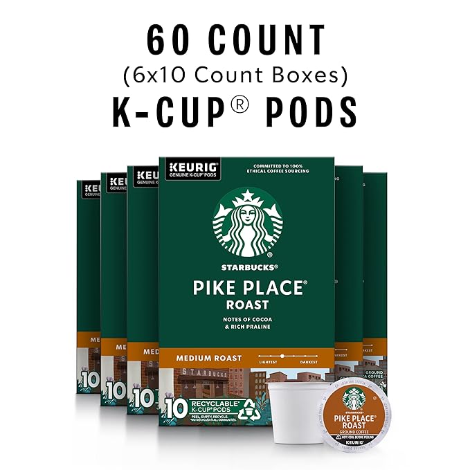 Starbucks K-Cup Coffee Pods, Medium Roast Hot or Iced Coffee, Pike Place Roast - Image 2