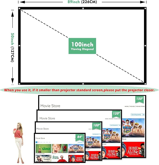 Projector Screen 100 inch, Taotique 4K Movie Projector Screen 16:9 HD Foldable - Image 2