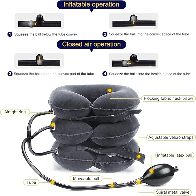 Cervical Traction Device for Neck Pain Relief, Adjustable Inflatable Neck - Image 2