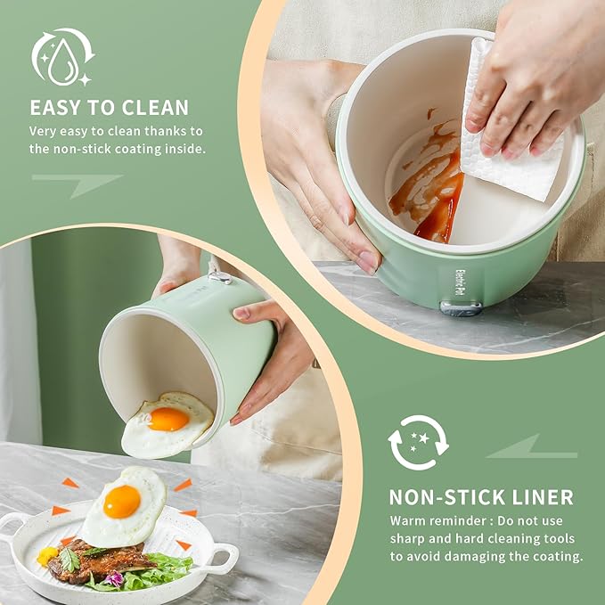 Hot Pot Electric, 1L Mini Ramen Cooker, 450W Rapid Noodles Cooker, Portable Pots - Image 3