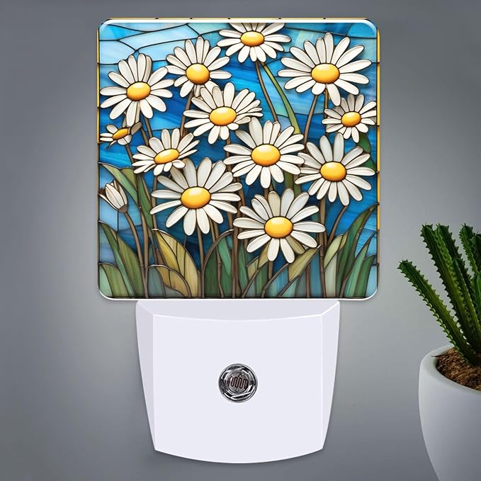 PODMemory Daisy Stained Glass Night Lights Plug into Wall by PODMemory