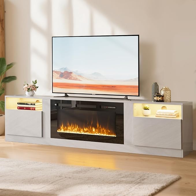 YISUFO 80” TV Stand with 36” Electric Fireplace, Large Modern Media by YISUFO