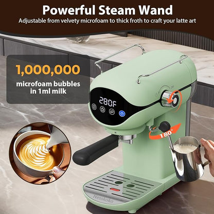 Espresso Machine with Steam Milk Frother Semi Automatic 20 Bar Compact Green - Image 4
