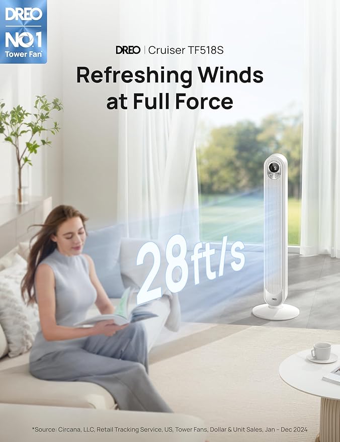 Dreo Smart Tower Fan for Bedroom, Floor Standing Bladeless Oscillating Fan - Image 2