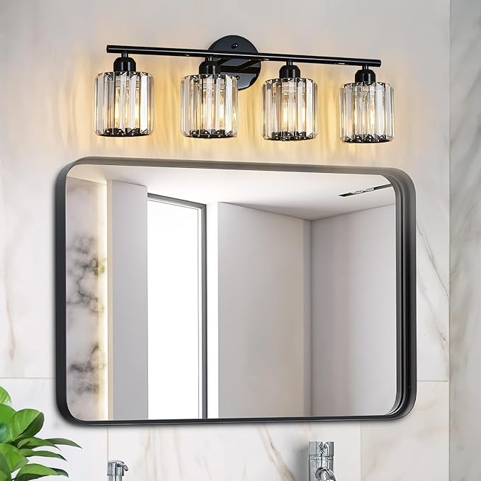 FDPBY Modern 4 Light Crystal Vanity Light, Plating Black Vertical Bathroom - Image 7