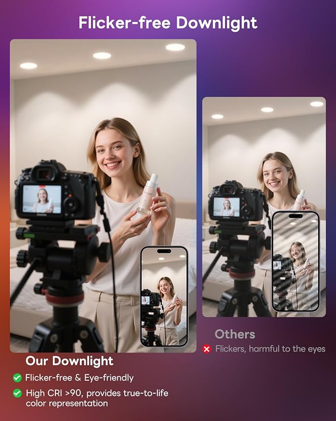 Smart Recessed Lighting 6 Inch, RGBCW Color Changing Canless Recessed Ceiling - Image 6