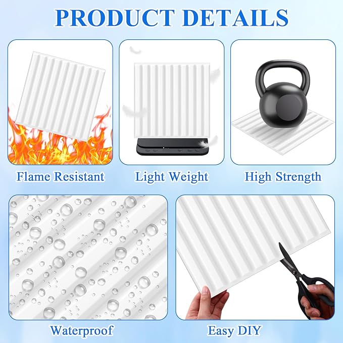 Nuanchu 32 Pcs 3D Slat Wall Panels 12 x 12 Inch PVC Fluted Textured Panel - Image 4