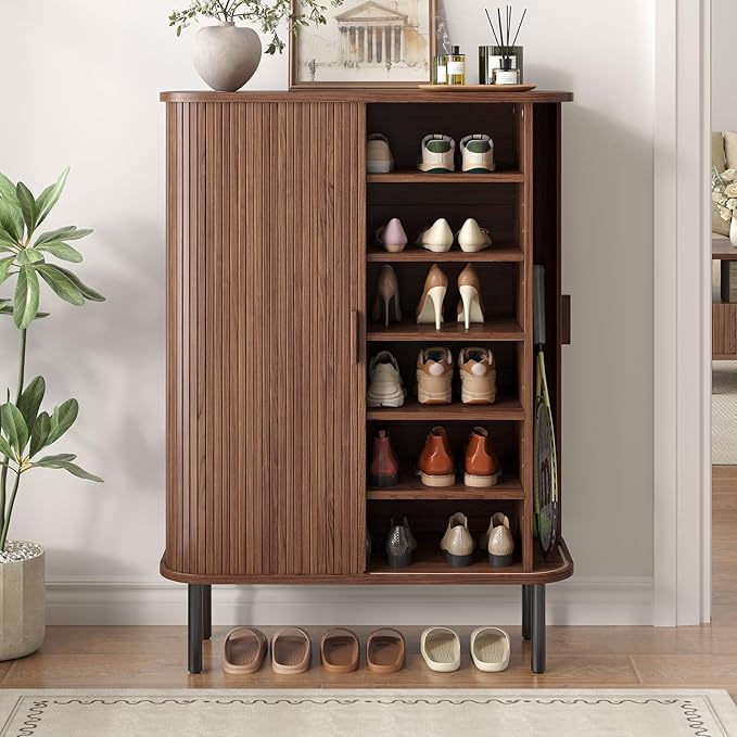 Shoe Storage Cabinet with Adjustable Shelves, 6-Tier Mid-Century Modern Shoe - Image 8
