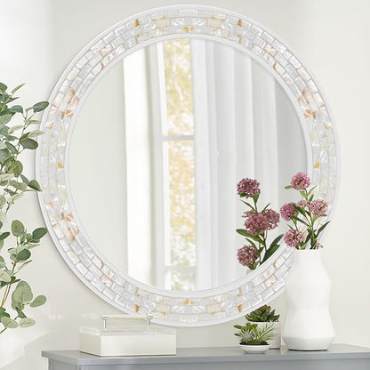 Tanmicoshomy Round Wall Mirror 28 Inch, Circle Mosaic Mirror - Image 2