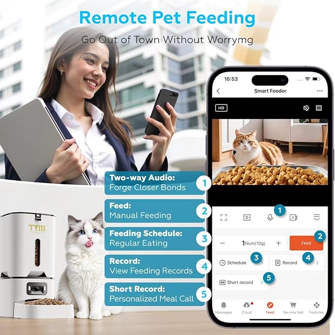 TYM Automatic Cat Feeder with Camera, 5G WiFi Auto Cat Dog Food Dispenser with - Image 3