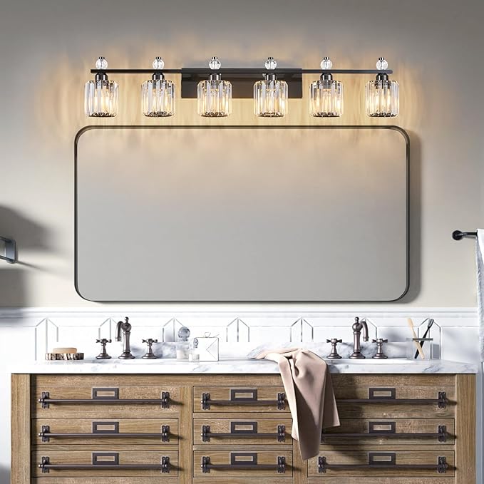 FDPBY Bathroom Vanity Lights 6-Light Plating Black Modern Crystal Vanity Light - Image 6