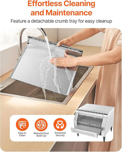 VEVOR 1770W Commercial Conveyor Toaster, 450 Slices per Hour, Heavy Duty - Image 6