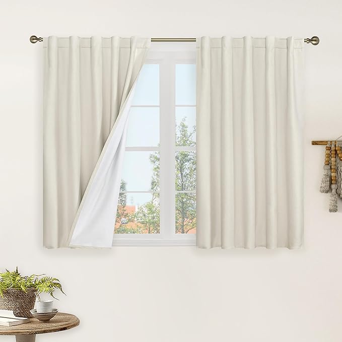 LAMIT Natural 100% Blackout Linen Curtains, 40 Inches Linen Textured Thermal by LAMIT