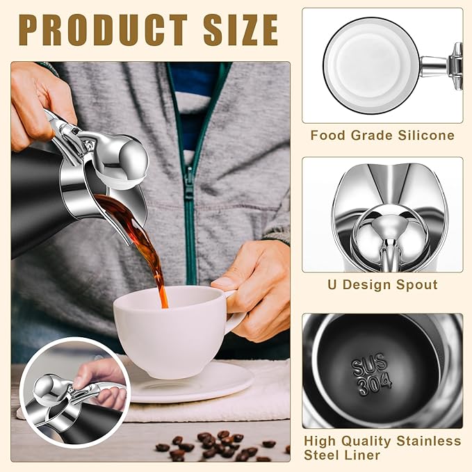 Uiifan 2 Pcs 68 oz Thermal Coffee Carafe Insulated Stainless Steel Coffee Carafe - Image 3