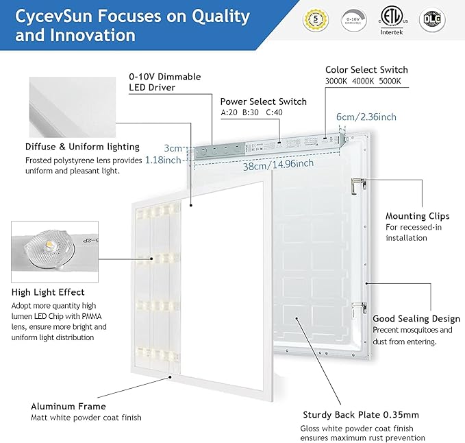 CycevSun 4-Pack 2x2 LED Flat Panel Light Drop Ceiling, 0-10V Dimmable, 3CCT - Image 8
