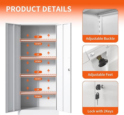 Metal Storage Cabinet with Adjustable Shelves, Garage Tool Cabinet with 2 - Image 4