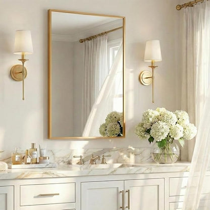 24''x36'' Gold Bathroom Mirror | Antique Brass Deep-Set Recessed Metal Frame | - Image 2