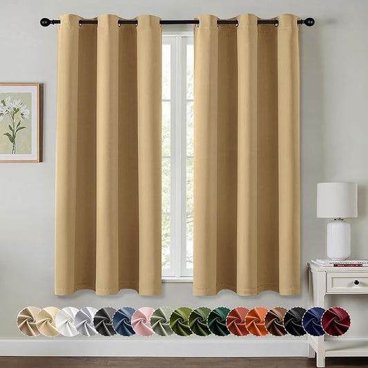 MIULEE Gold Blackout Curtains for Bedroom Living Room 63 Inches Long 2 Panels by MIULEE
