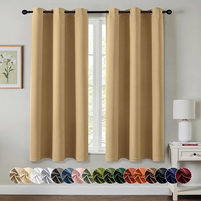 MIULEE Gold Blackout Curtains for Bedroom Living Room 54 Inches Long 2 Panels by MIULEE