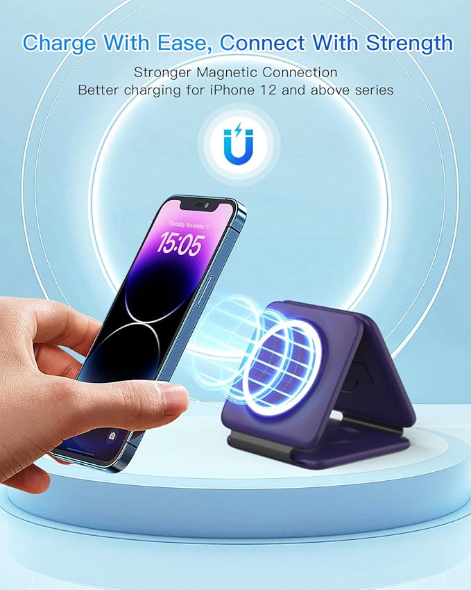 Iseyyox Charging Station for Mag Safe Apple - 3 in 1 Magnetic Foldable Wireless - Image 7