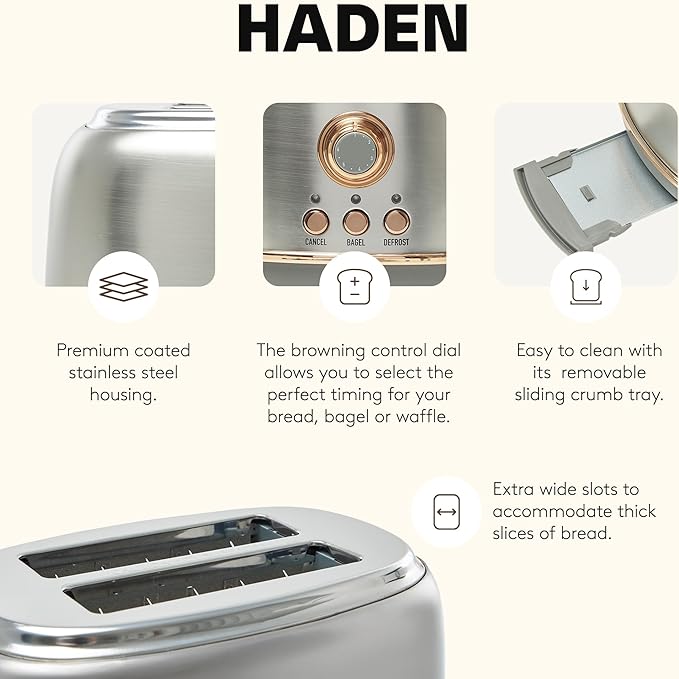 Haden Heritage 2 Slice Wide Slot Stainless Steel Toaster - Image 3