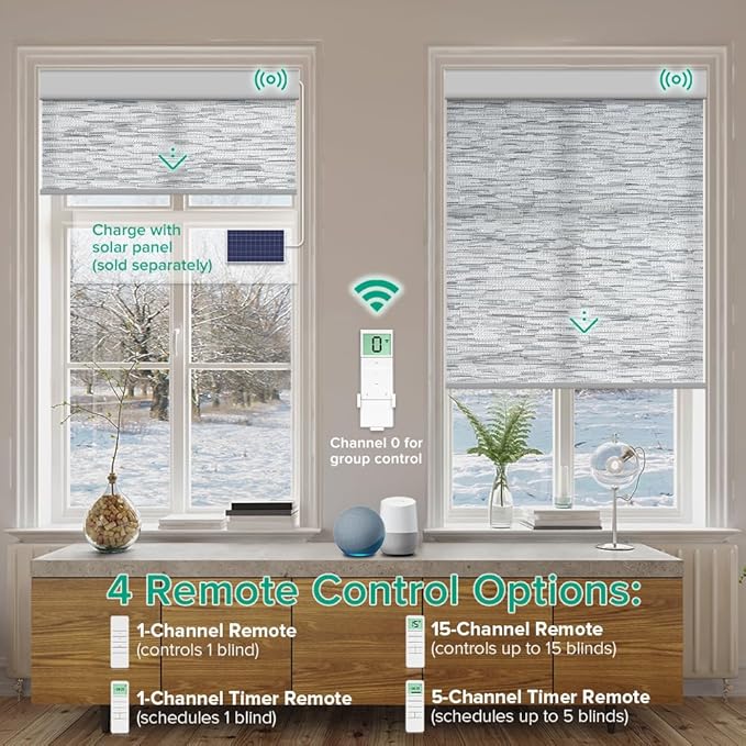 Kilonity Motorized Roller Shades, Light Filtering Remote Control Custom Window - Image 2