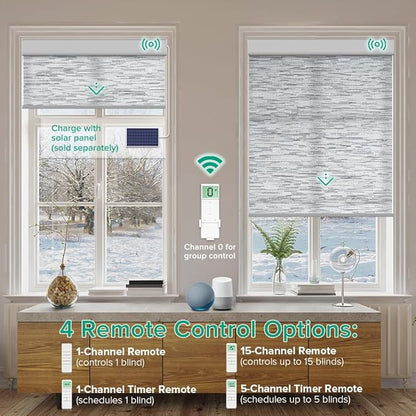 Kilonity Motorized Roller Shades, Light Filtering Remote Control Custom Window - Image 2