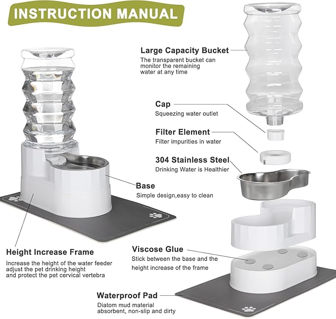 RIZZARI Large Water Dispenser for Dogs: 9L Automatic Stainless Steel Gravity - Image 2
