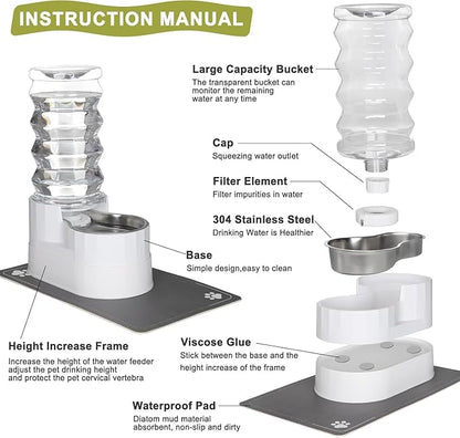 RIZZARI Large Water Dispenser for Dogs: 9L Automatic Stainless Steel Gravity - Image 2