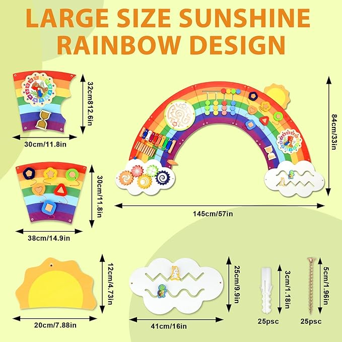 5FT Large Sunshine Rainbow Wooden Activity Wall Panel Christmas Gift - Image 2