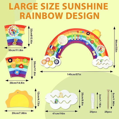 5FT Large Sunshine Rainbow Wooden Activity Wall Panel Christmas Gift - Image 2