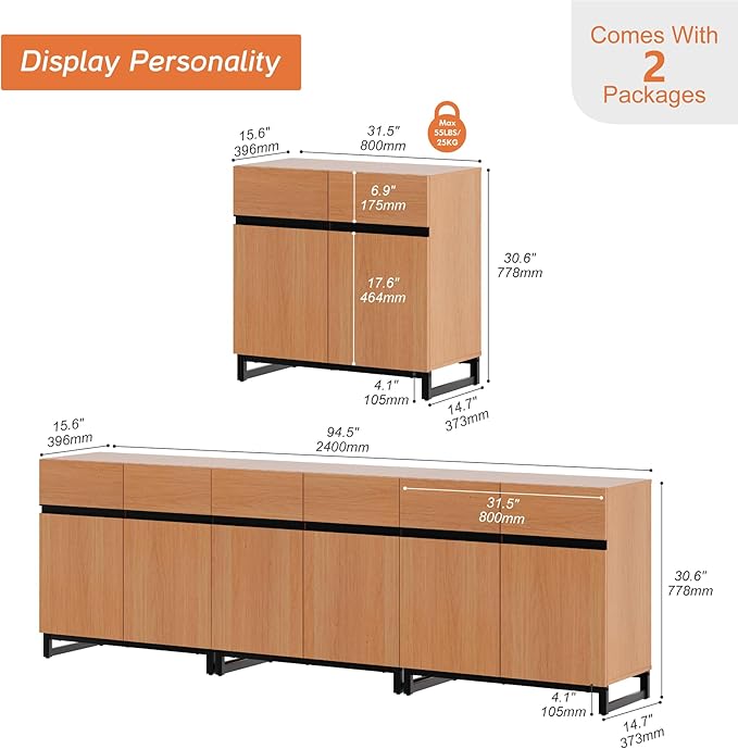 WAMPAT Modern TV Stand for TVs up to 110 inch, 3 in 1 Wood Entertainment Center - Image 2
