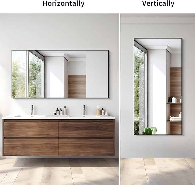 Black Bathroom Mirror for Wall, 60x30 Inch Rectangle Mirrors - Image 4