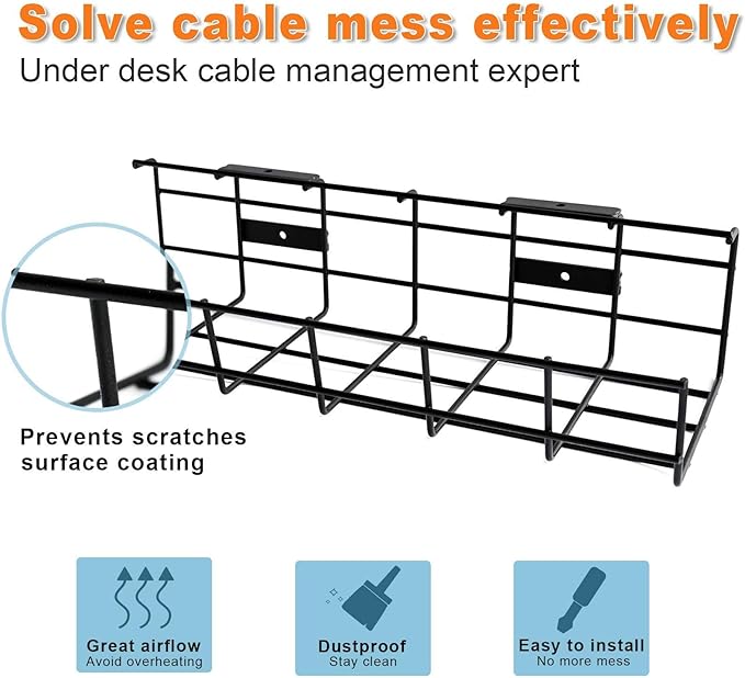 Under Desk Cable Management- 4 Pack Cord Organizer. Metal Wire Cable Management - Image 3
