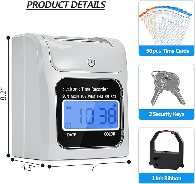 Employee Time Clocks for Small Business, Auto-Align Time Clock Punch Machine - Image 4