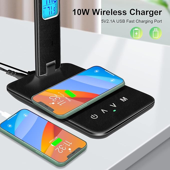 snsok Desk Light with Wireless Charger, USB Charging Port, Dimmable Office Desk - Image 4