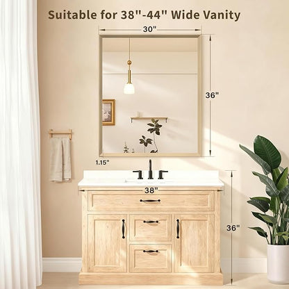Oak Wood Effect Framed Wall Mirror, 30x36 Rectangle Mirror, 1/8" - Image 2
