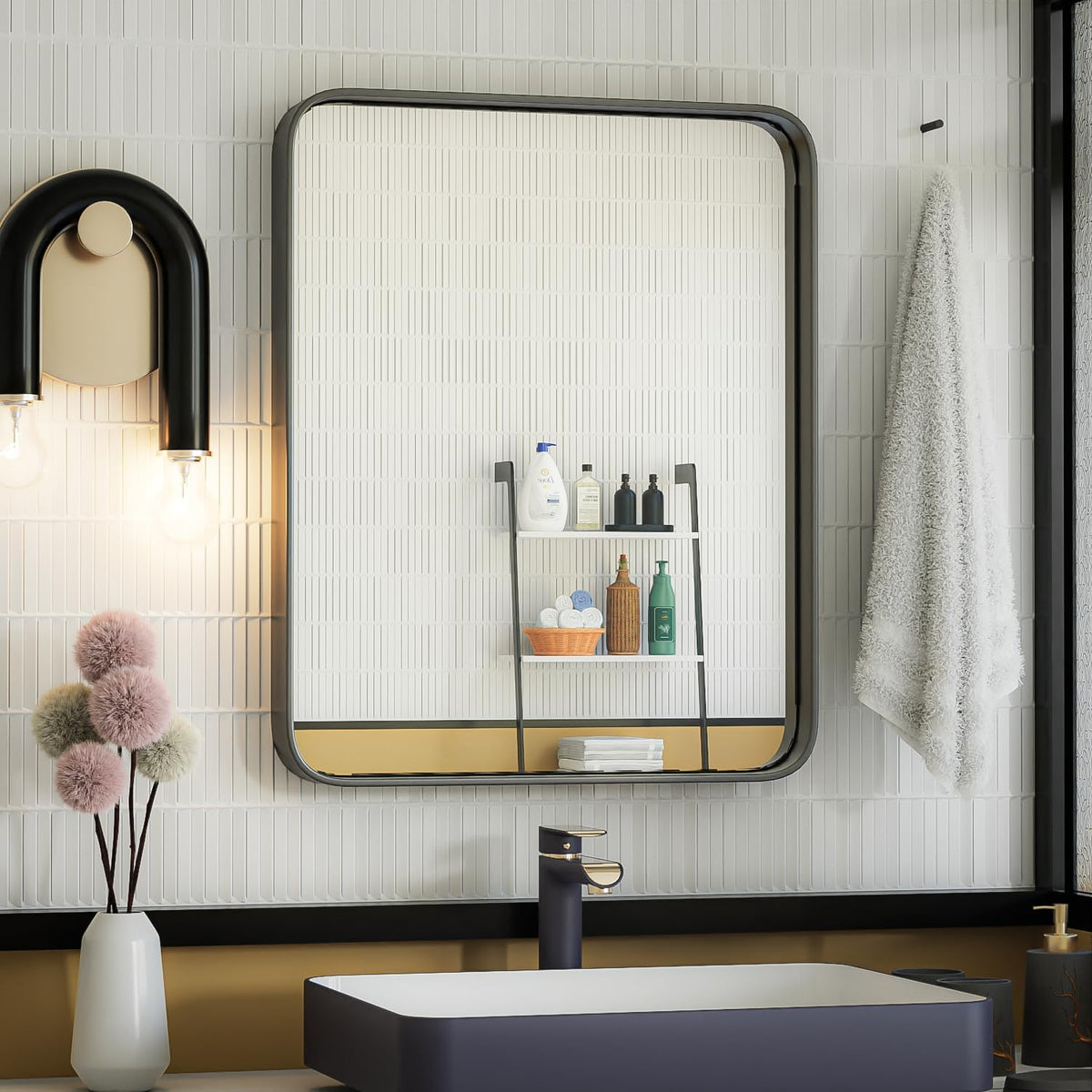 iskm wall mounted mirror 20x16, black framed bathroom, main product view