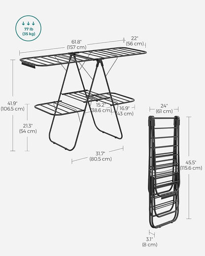 SONGMICS Clothes Drying Rack, Foldable 2-Level Laundry Drying Rack, - Image 6