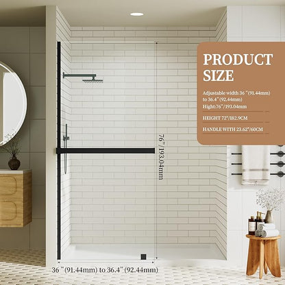 36" W x 76" H Fixed Glass Shower Panel, Frameless Shower Glass Panel - Image 2