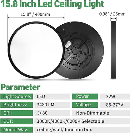 4PK 15.8 Inch Black LED Flush Mount Ceiling Light, 3000K/4000K/6000K CCT - Image 3