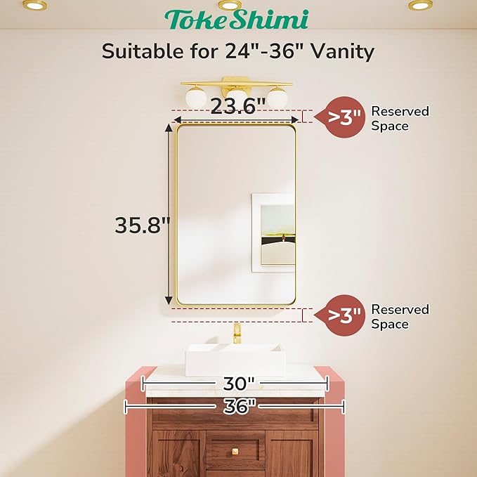 TokeShimi 24x36 Brushed Gold Bathroom Mirror, Wall Mirror - Image 2
