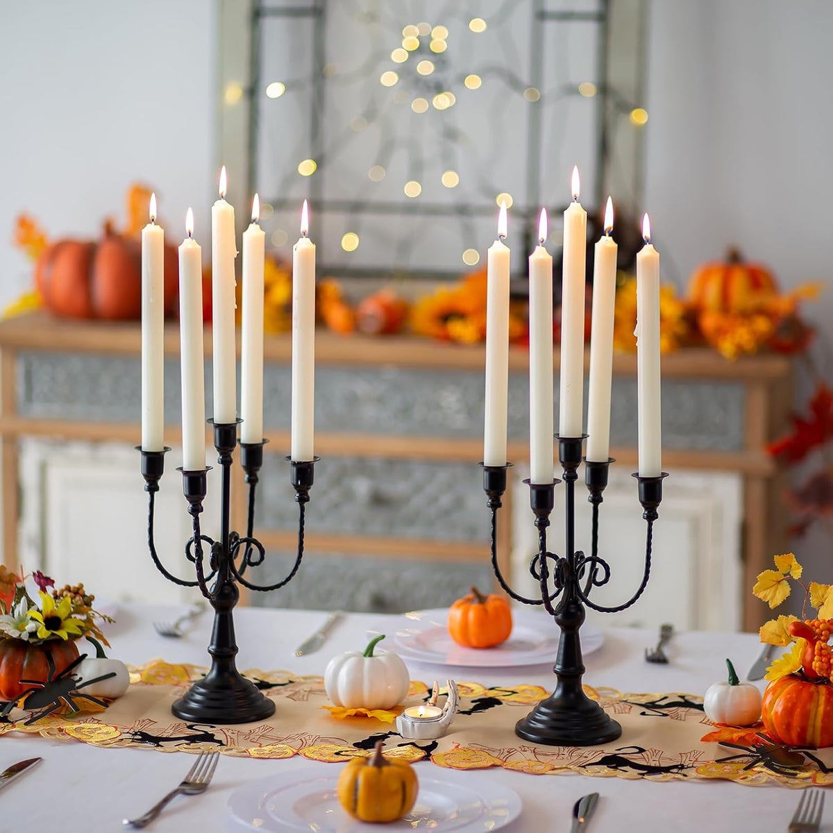 Sziqiqi Black Candelabra Candle Holder for Halloween, 5 Arms Candelabra