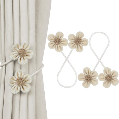KLOGTSIND Flower Curtain Tiebacks, Decorative Curtain Holdbacks No Drill | 2 Pack Boho Curtain Ties, Elegant Curtain Holders Twist Tie Backs for Bedroom Decor, Nursery Decor, Farmhouse Decor