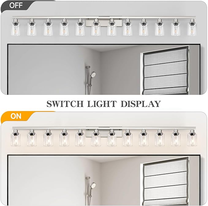 DIKAIDA Brushed Nickel Bathroom Vanity Light, 12 Light Brushed Nickel Bathroom - Image 7